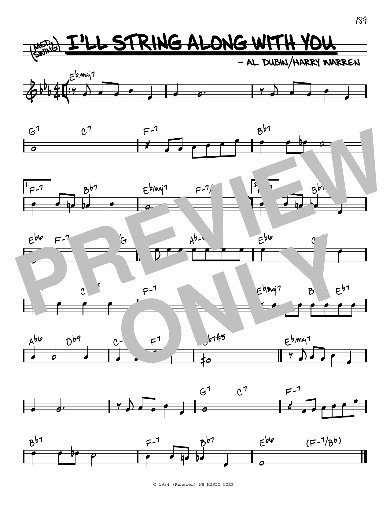 Harry Warren and Al Dubin I'll String Along With You sheet music notes and chords arranged for Real Book – Melody & Chords