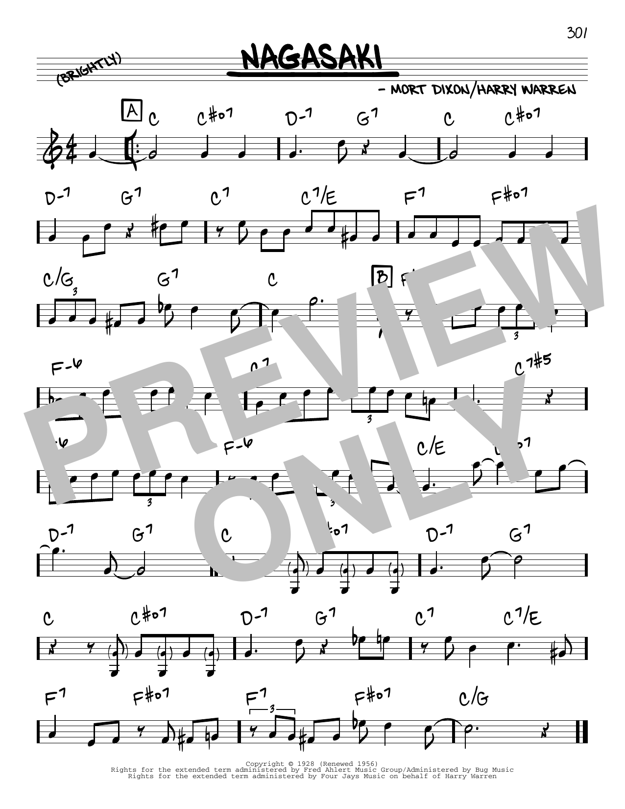 Harry Warren and Mort Dixon Nagasaki sheet music notes and chords arranged for Real Book – Melody & Chords