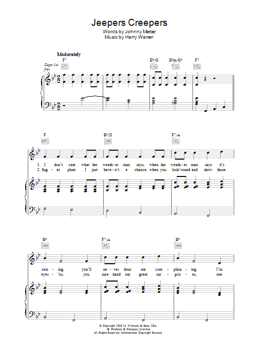 Harry Warren Jeepers Creepers sheet music notes and chords arranged for Piano, Vocal & Guitar Chords