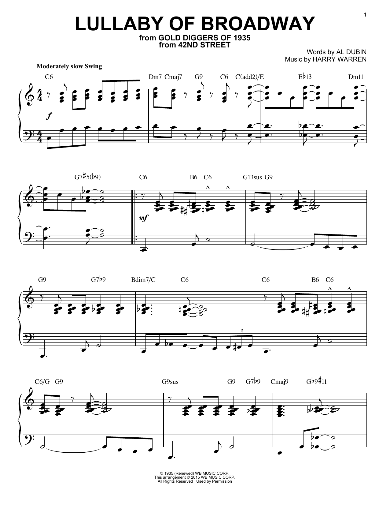 Harry Warren Lullaby Of Broadway [Jazz version] (arr. Brent Edstrom) sheet music notes and chords arranged for Piano Solo