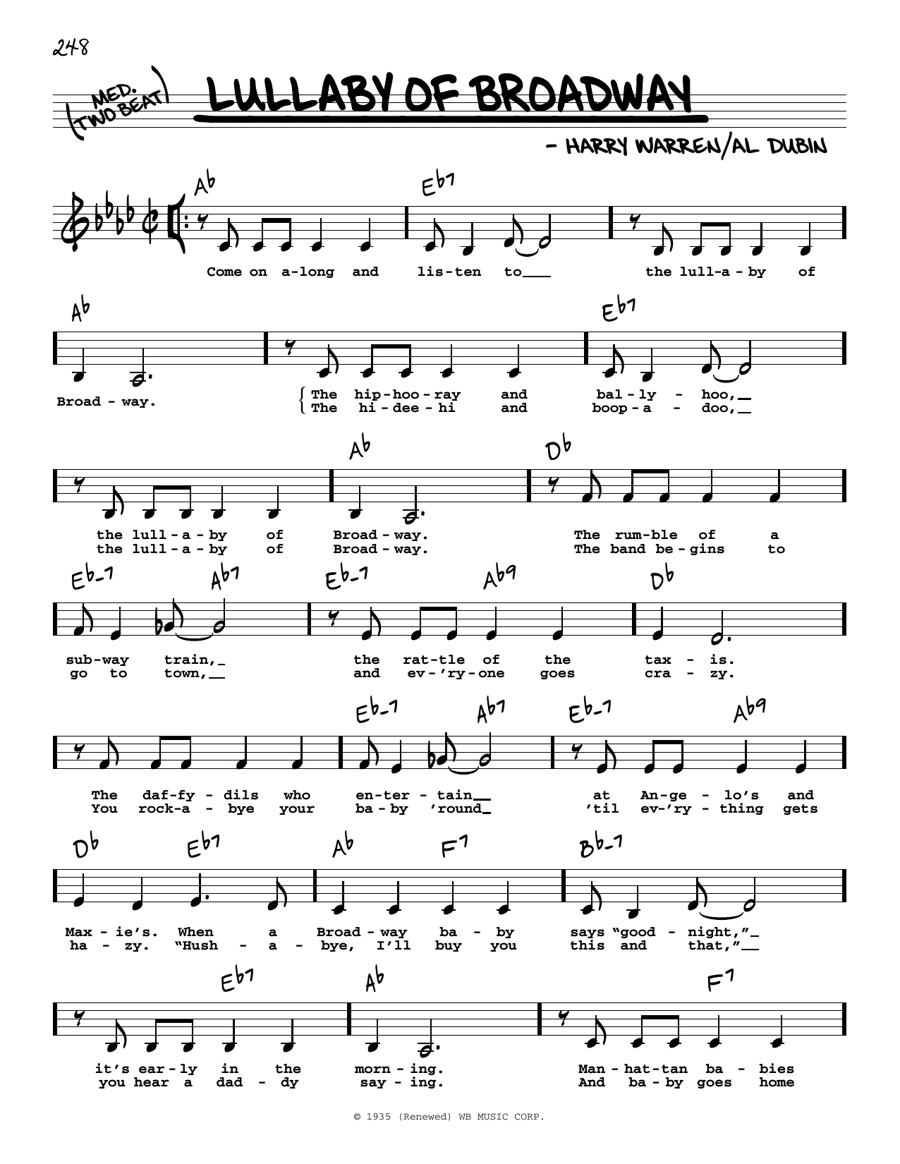 Harry Warren Lullaby Of Broadway (Low Voice) sheet music notes and chords arranged for Real Book – Melody, Lyrics & Chords