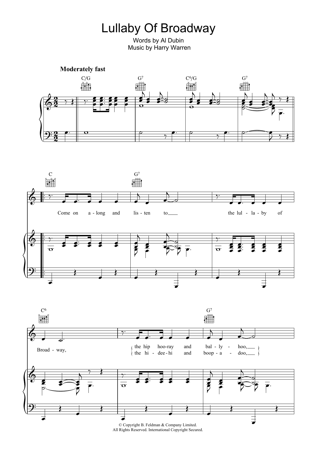 Harry Warren Lullaby Of Broadway sheet music notes and chords arranged for Piano, Vocal & Guitar Chords