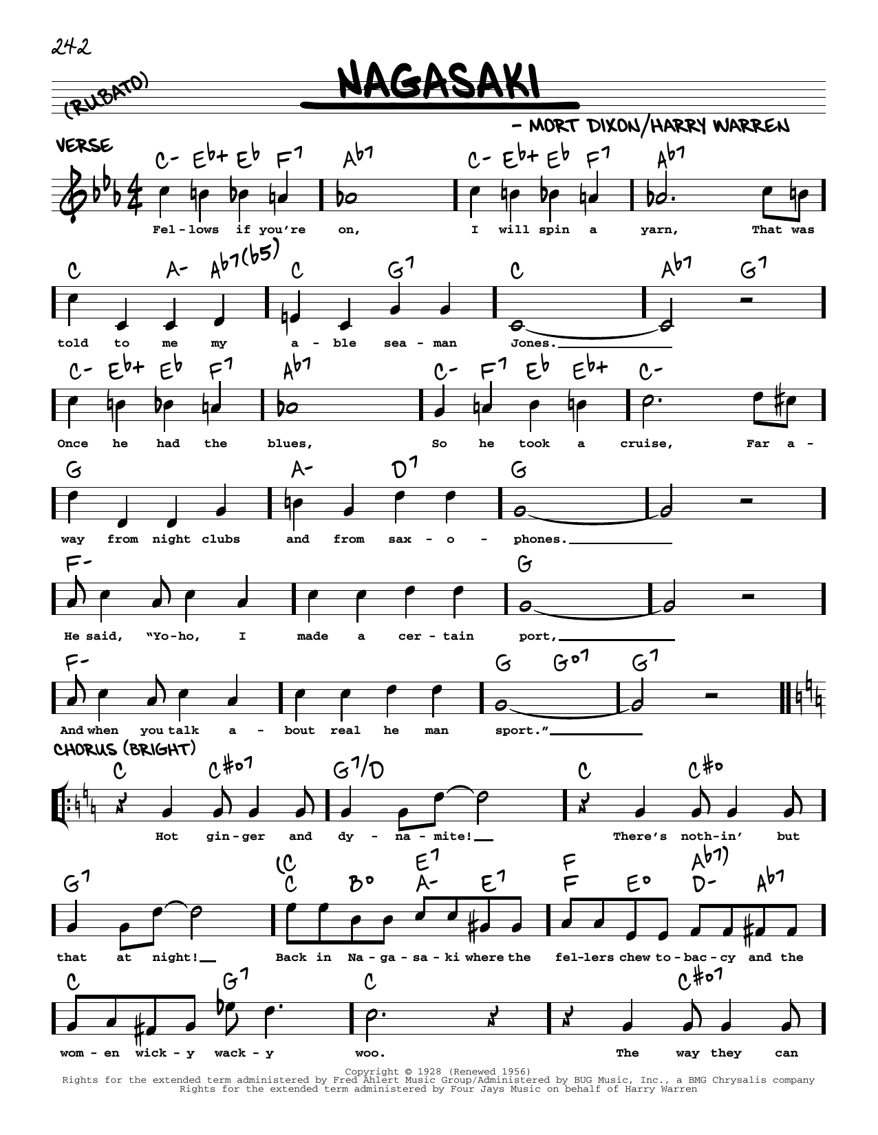 Harry Warren Nagasaki (arr. Robert Rawlins) sheet music notes and chords arranged for Real Book – Melody, Lyrics & Chords