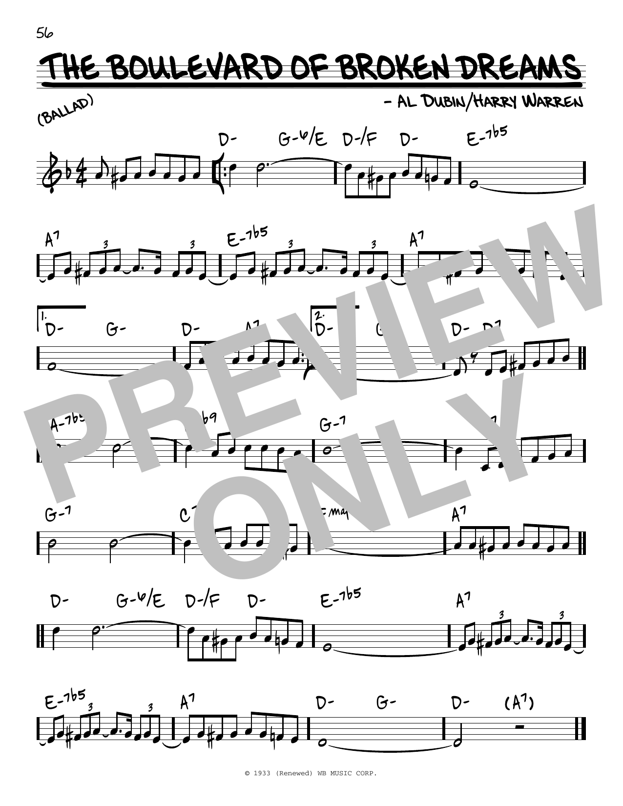 Harry Warren The Boulevard Of Broken Dreams sheet music notes and chords arranged for Real Book – Melody & Chords