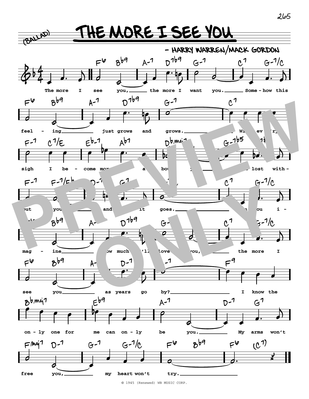Harry Warren The More I See You (High Voice) sheet music notes and chords arranged for Real Book – Melody, Lyrics & Chords
