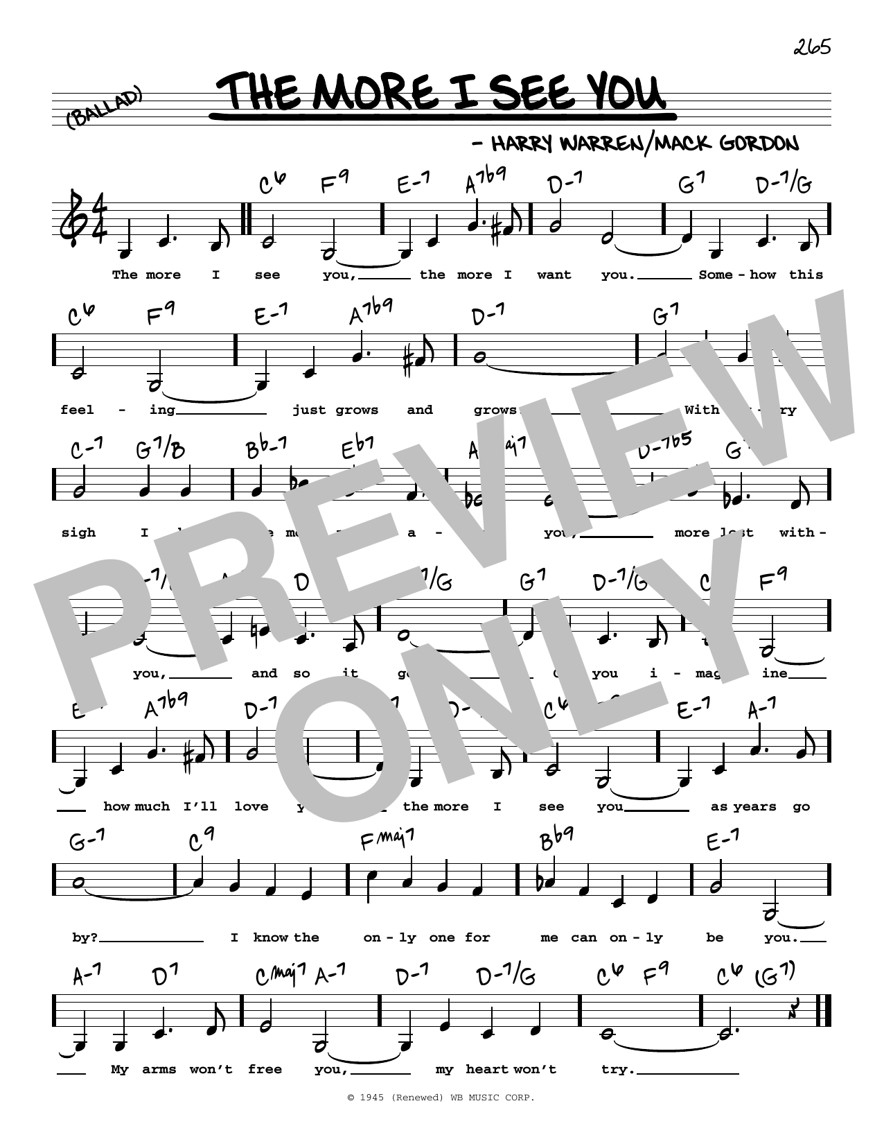 Harry Warren The More I See You (Low Voice) sheet music notes and chords arranged for Real Book – Melody, Lyrics & Chords