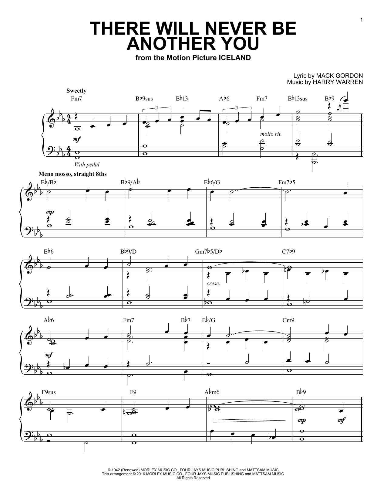 Harry Warren There Will Never Be Another You (arr. Brent Edstrom) sheet music notes and chords arranged for Piano Solo