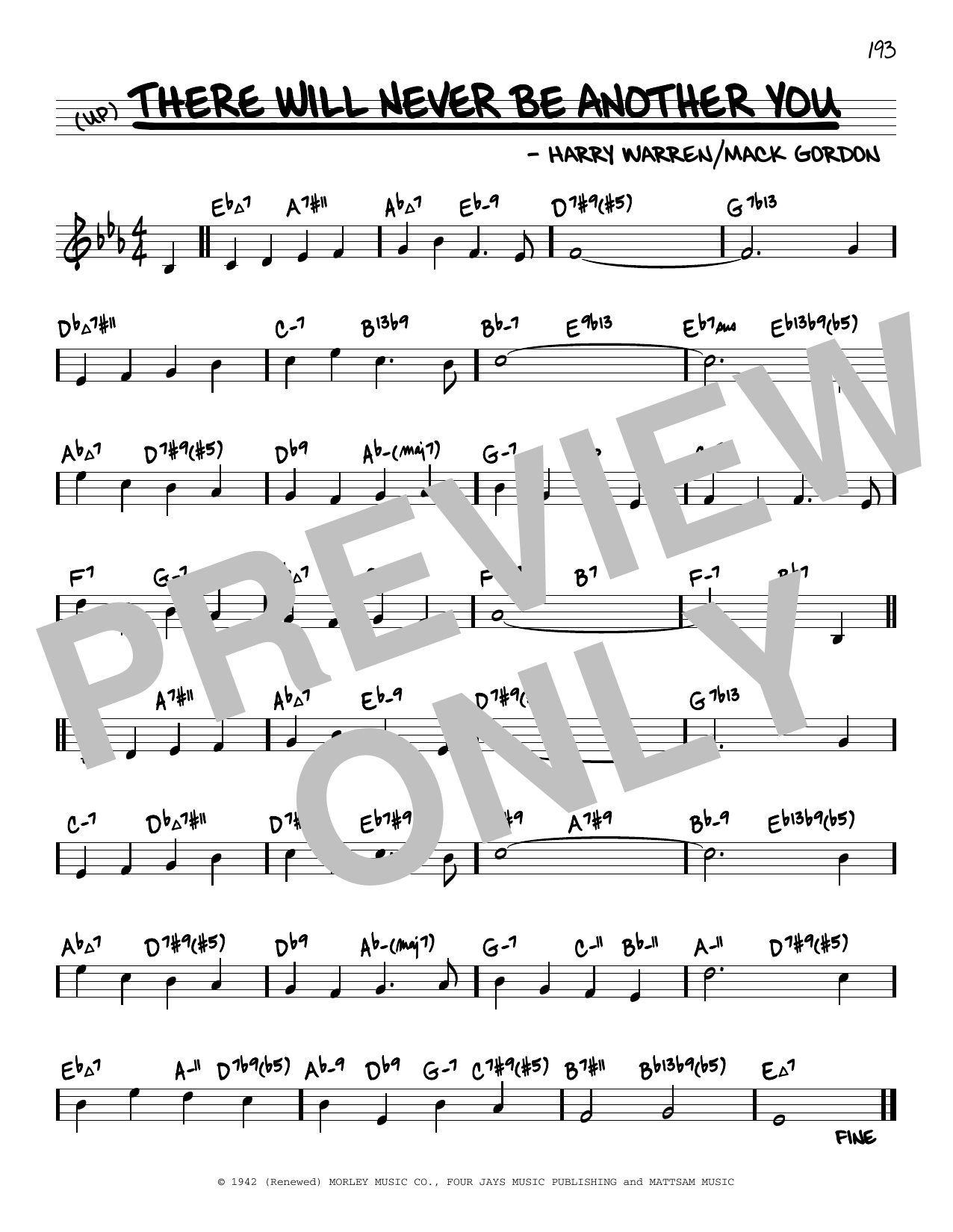 Harry Warren There Will Never Be Another You (arr. David Hazeltine) sheet music notes and chords arranged for Real Book – Enhanced Chords