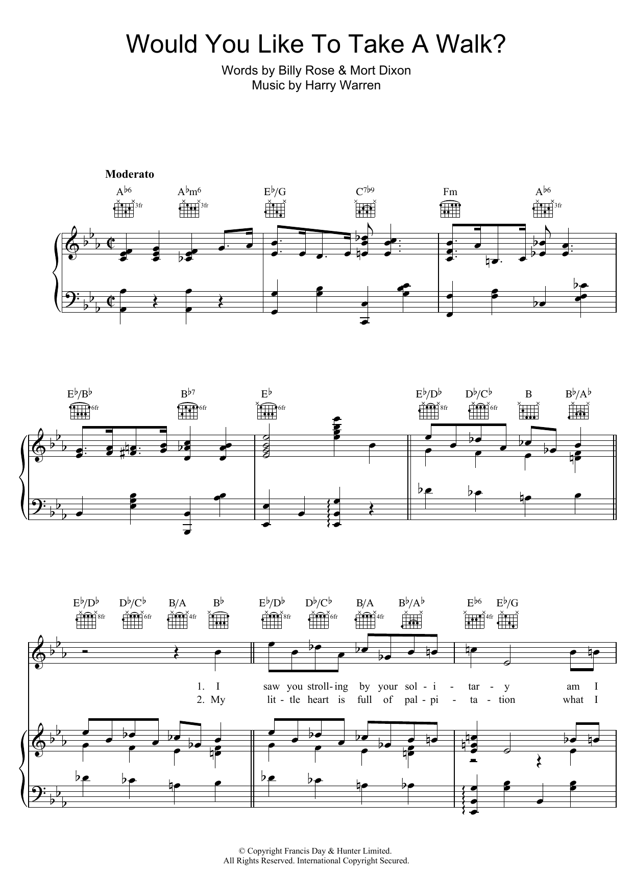 Harry Warren Would You Like To Take A Walk? sheet music notes and chords arranged for Piano, Vocal & Guitar Chords