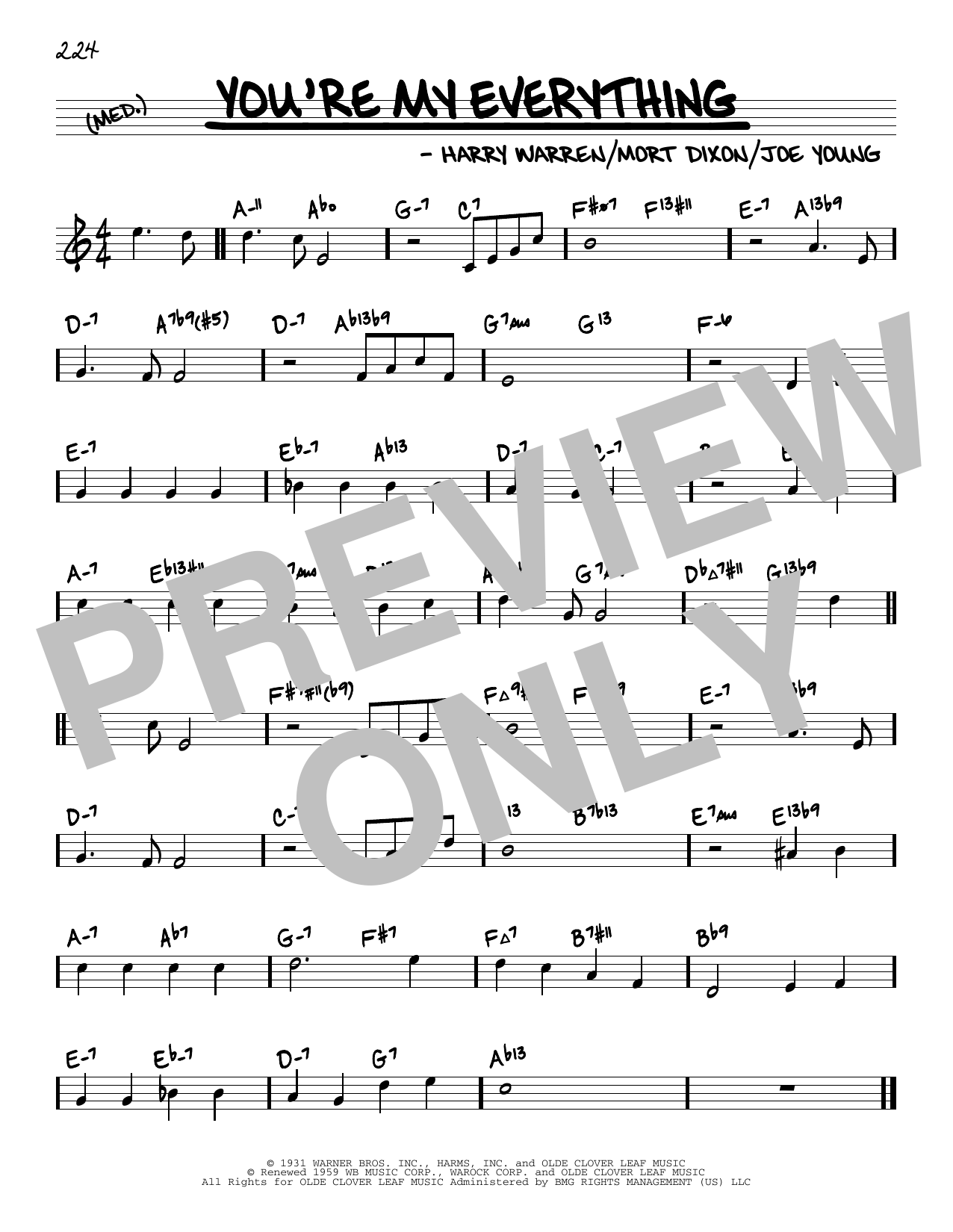 Harry Warren You're My Everything (arr. David Hazeltine) sheet music notes and chords arranged for Real Book – Enhanced Chords