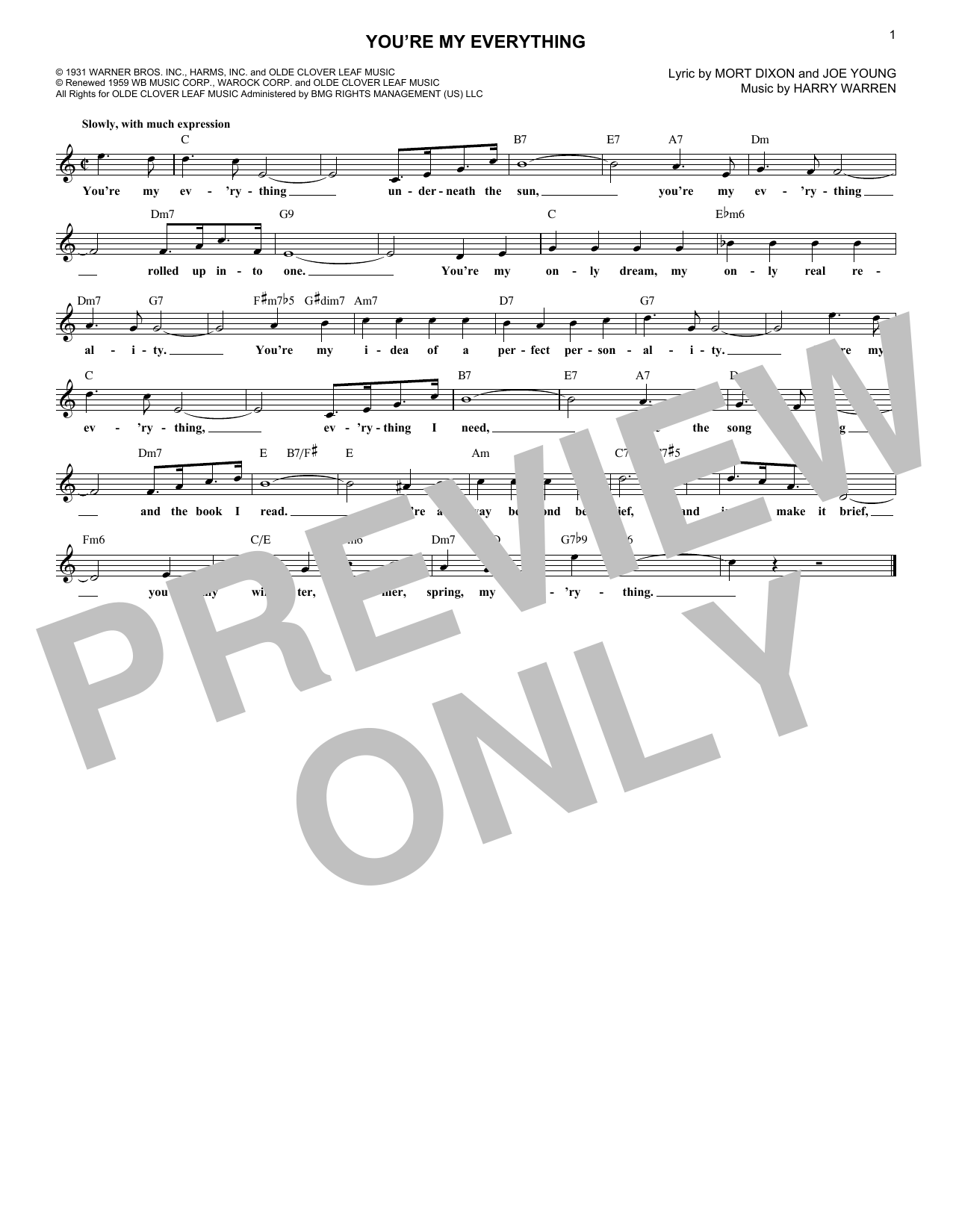 Harry Warren You're My Everything sheet music notes and chords arranged for Lead Sheet / Fake Book