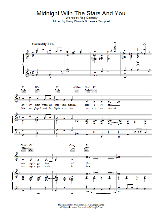 Ray Noble Midnight With The Stars And You sheet music notes and chords arranged for Piano, Vocal & Guitar Chords