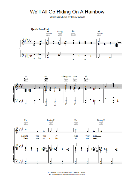 Harry Woods We'll All Go Riding On A Rainbow sheet music notes and chords arranged for Piano, Vocal & Guitar Chords