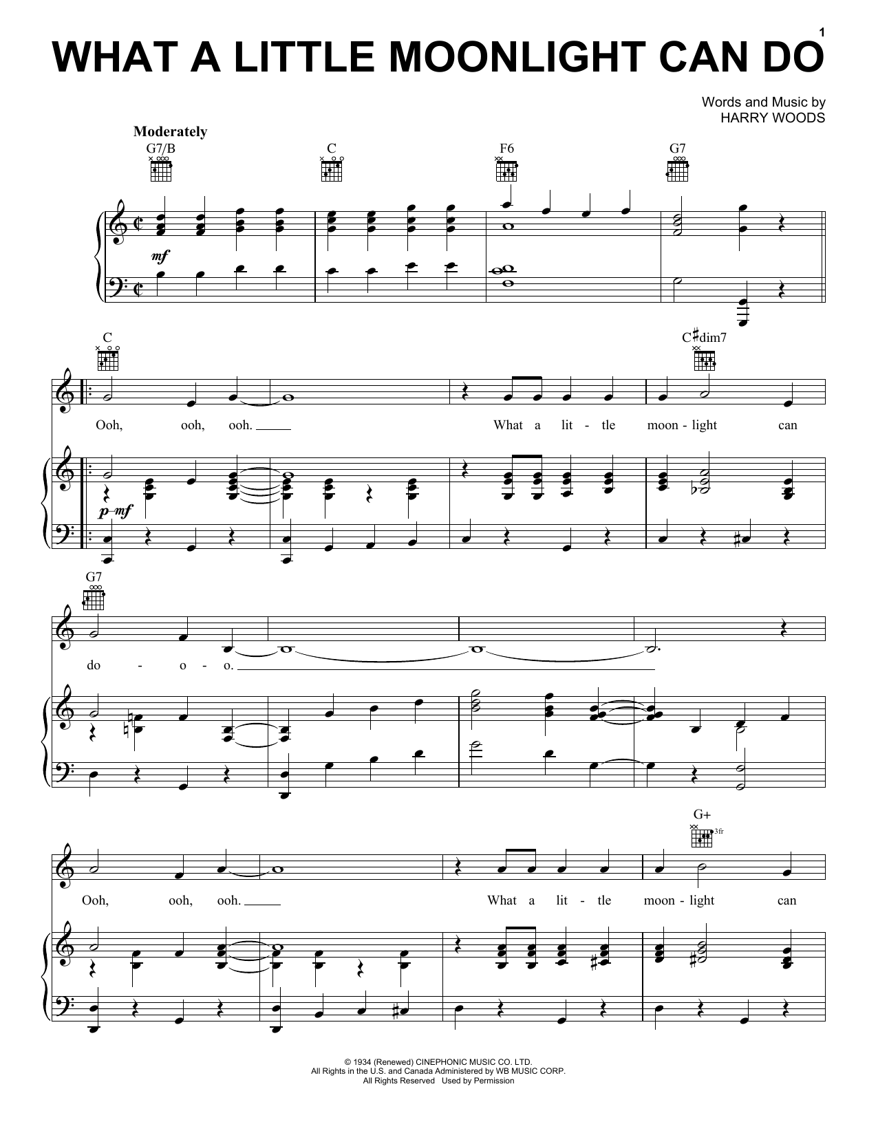 Harry Woods What A Little Moonlight Can Do sheet music notes and chords arranged for Piano, Vocal & Guitar Chords (Right-Hand Melody)