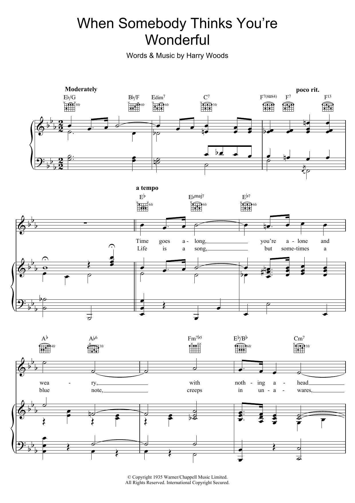 Harry Woods When Somebody Thinks You're Wonderful sheet music notes and chords arranged for Piano, Vocal & Guitar Chords