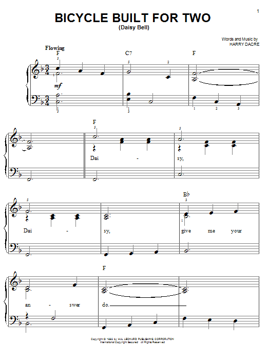 Harry Dacre A Bicycle Built For Two (Daisy Bell) sheet music notes and chords. Download Printable PDF.