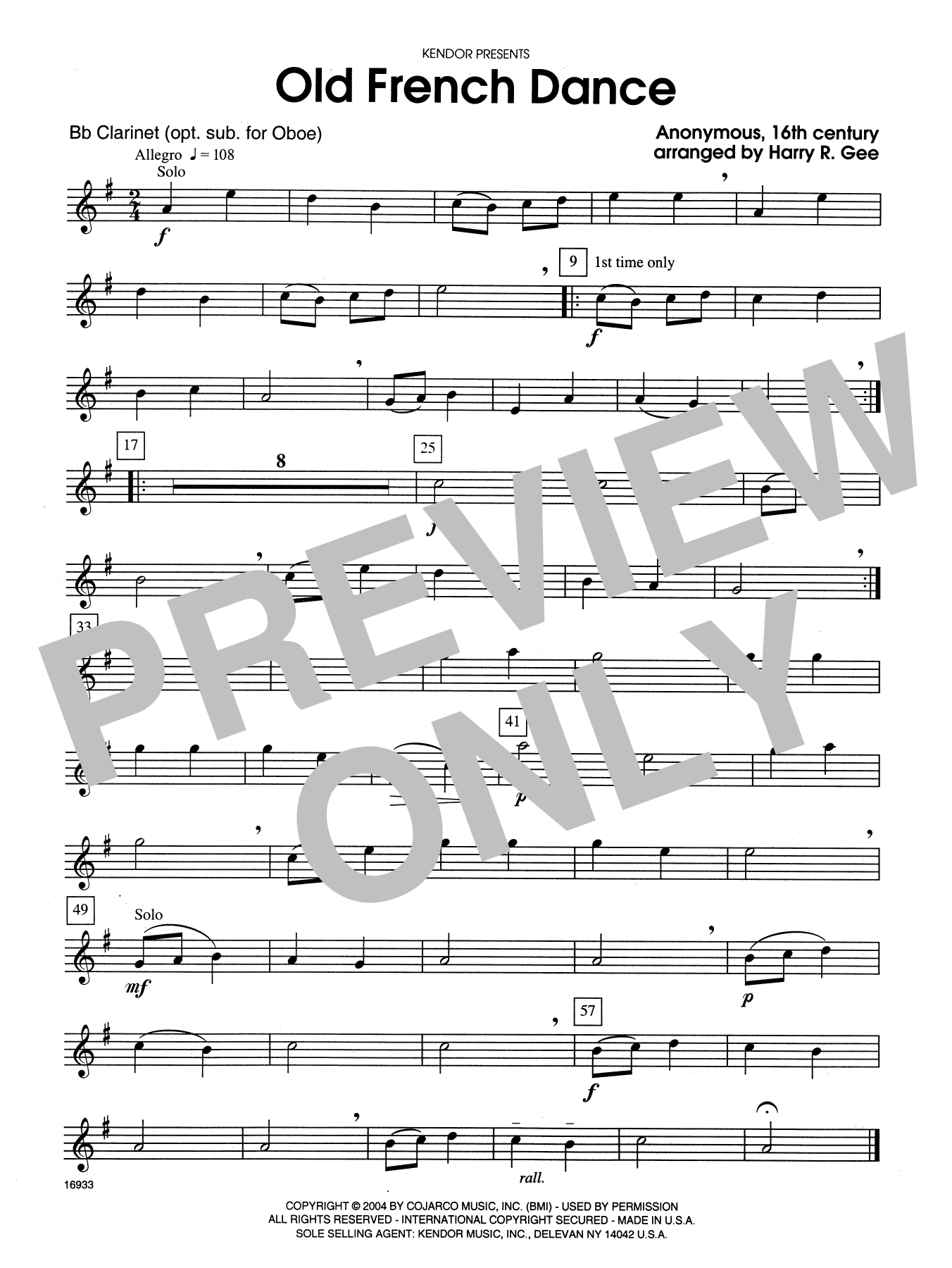 Harry R. Gee Old French Dance - Alternate Bb Clarinet sheet music notes and chords. Download Printable PDF.