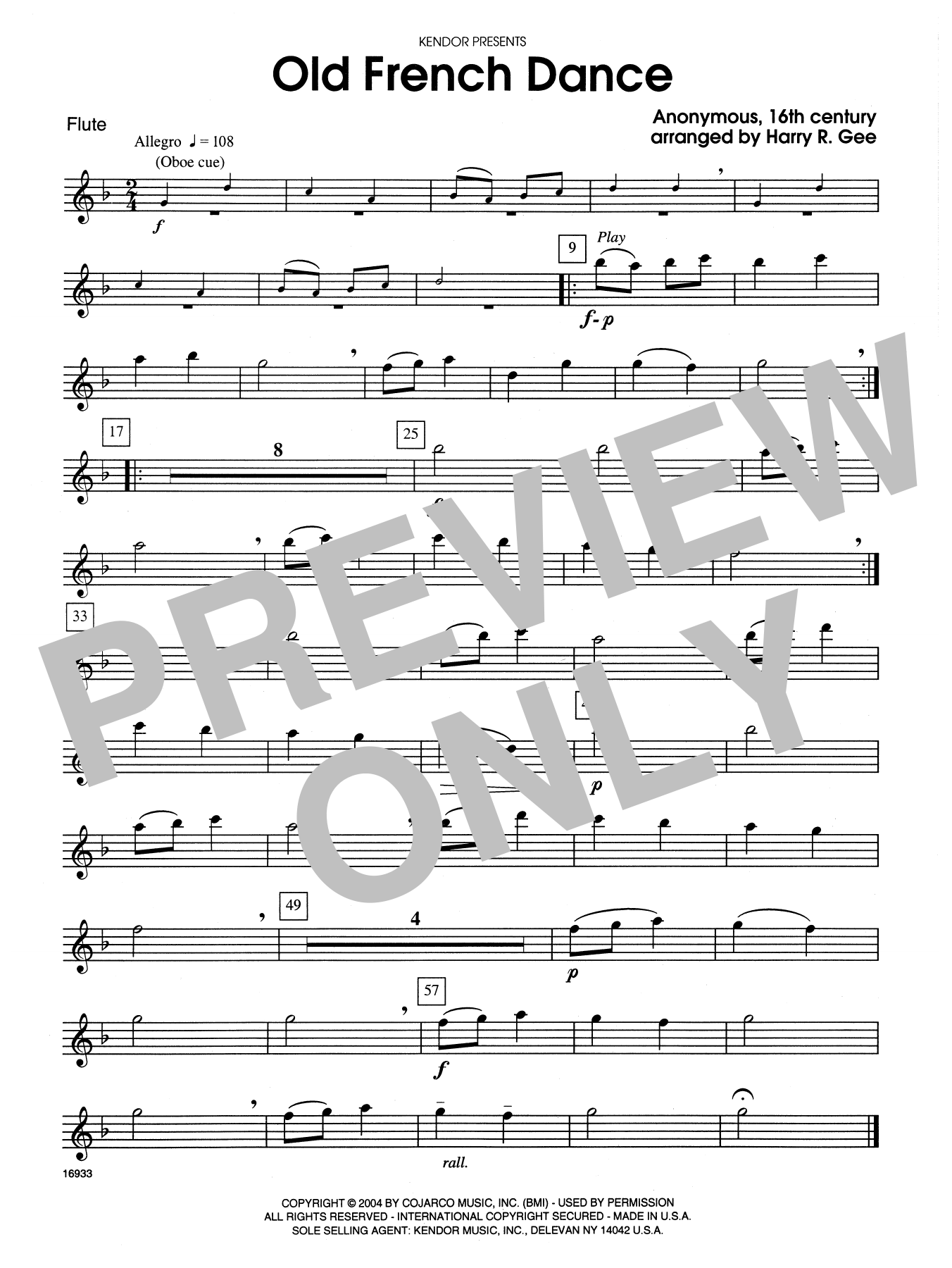Harry R. Gee Old French Dance - Flute sheet music notes and chords. Download Printable PDF.