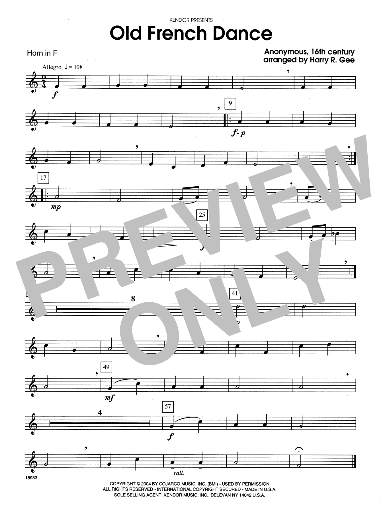 Harry R. Gee Old French Dance - Horn in F sheet music notes and chords. Download Printable PDF.