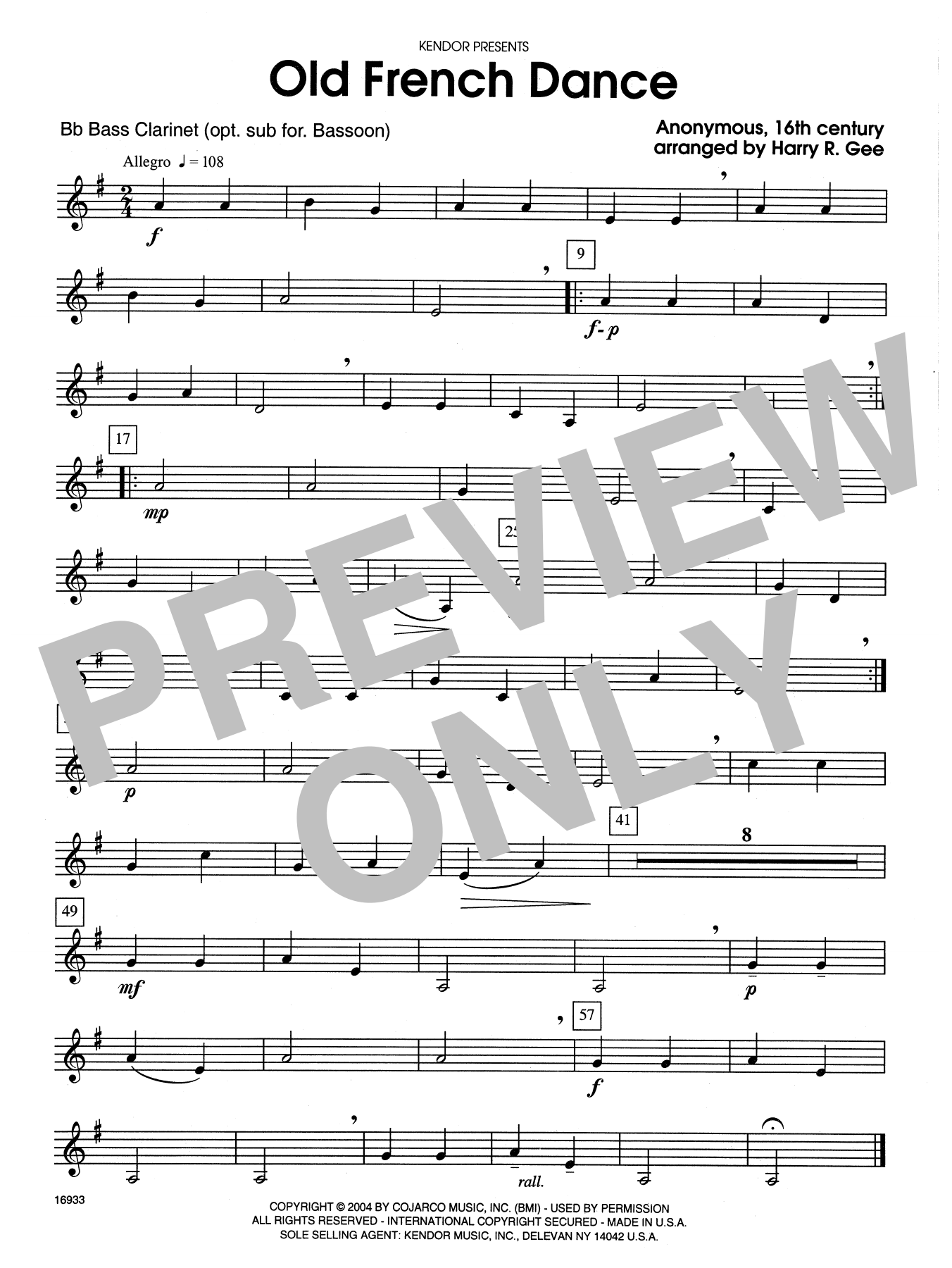 Harry R. Gee Old French Dance - Opt. Bass Clarinet sheet music notes and chords. Download Printable PDF.