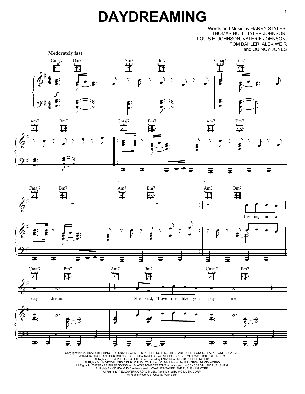 Harry Styles Daydreaming sheet music notes and chords arranged for Piano, Vocal & Guitar Chords (Right-Hand Melody)