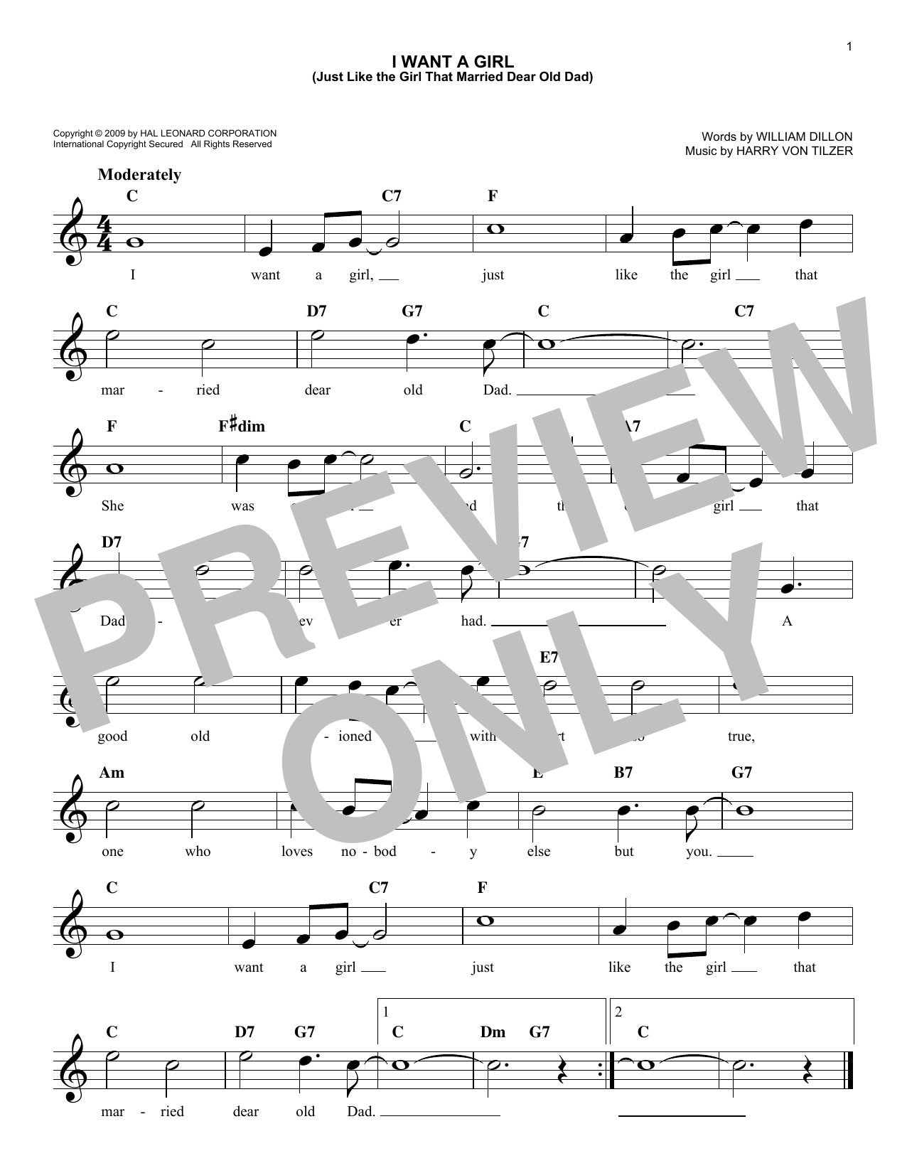 Harry von Tilzer I Want A Girl (Just Like The Girl That Married Dear Old Dad) sheet music notes and chords arranged for Ukulele