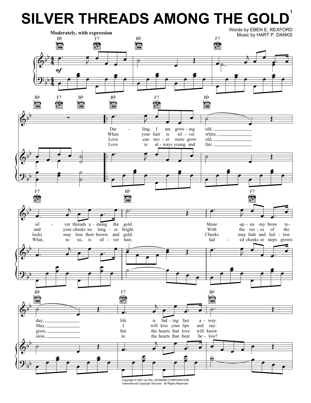 Hart P. Danks Silver Threads Among The Gold sheet music notes and chords arranged for Piano, Vocal & Guitar Chords (Right-Hand Melody)