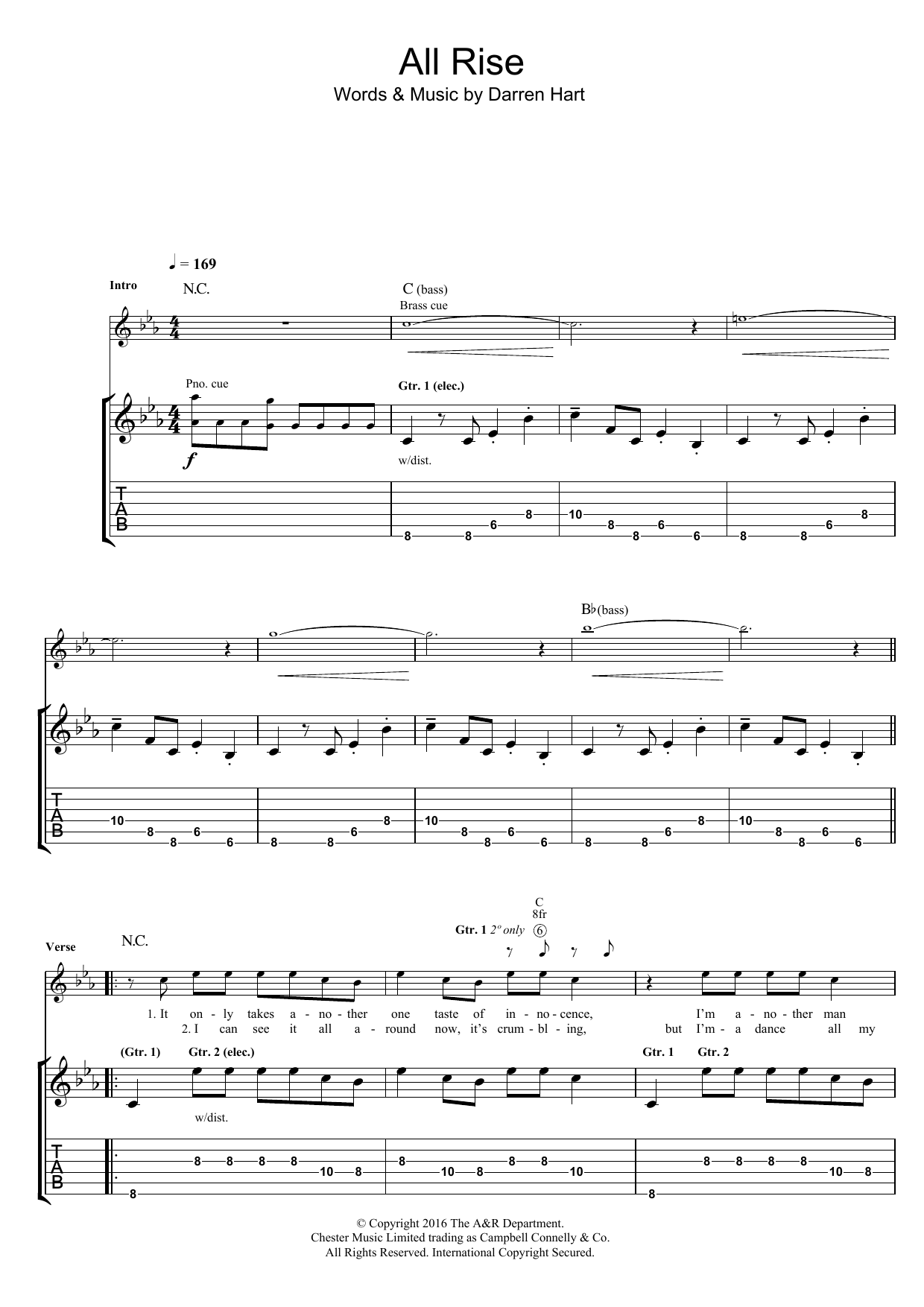 Harts All Rise (Play It Cool) sheet music notes and chords arranged for Guitar Tab