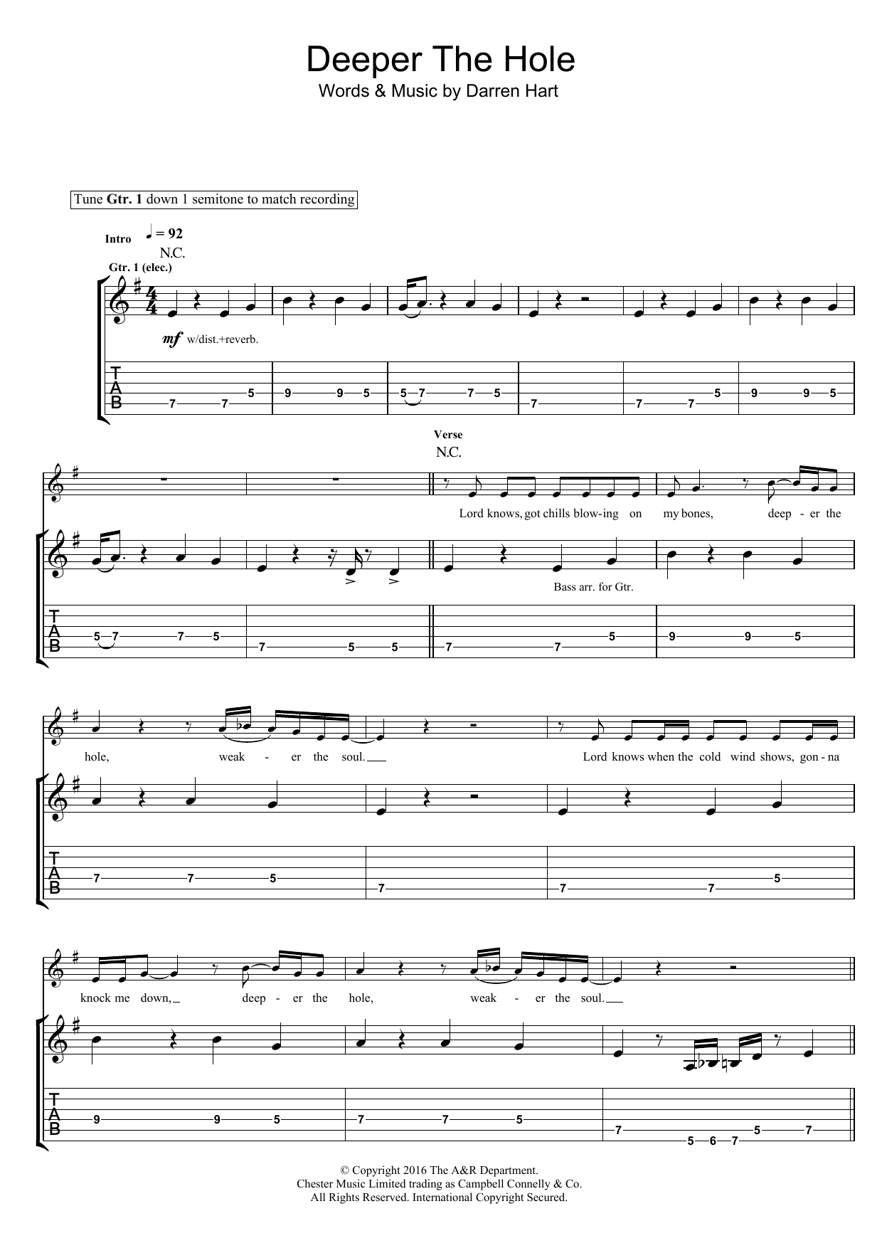 Harts Deeper The Hole sheet music notes and chords arranged for Guitar Tab