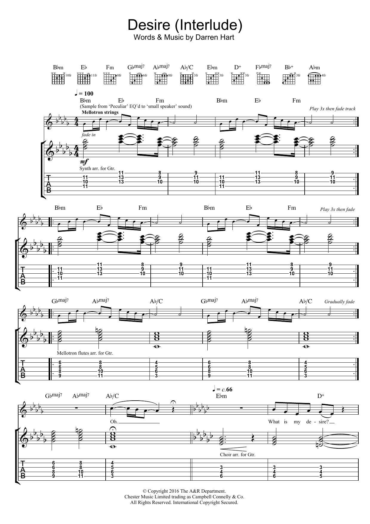 Harts Desire sheet music notes and chords arranged for Guitar Tab