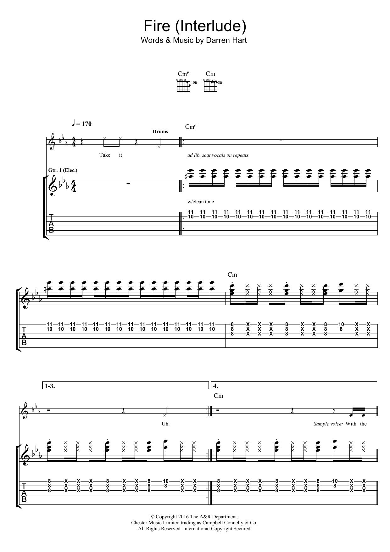 Harts Fire sheet music notes and chords arranged for Guitar Tab