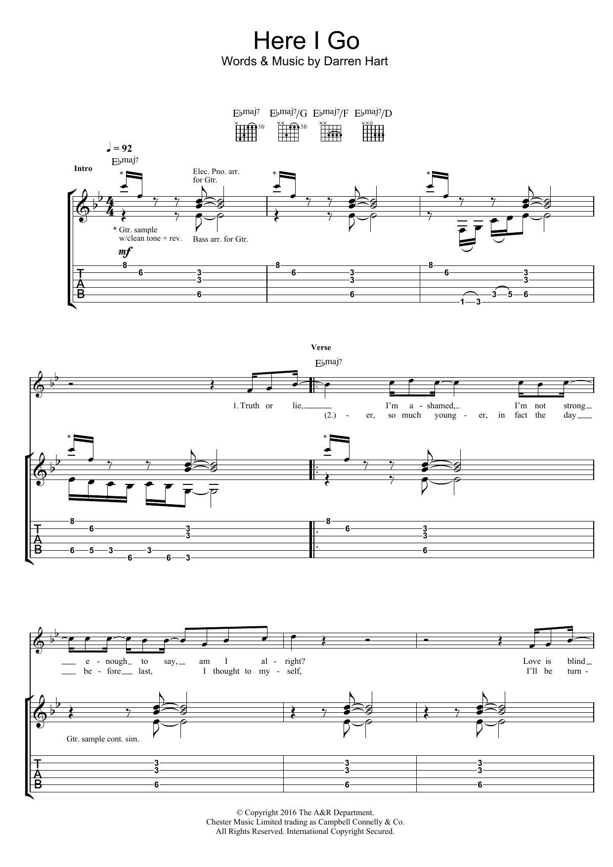 Harts Here I Go sheet music notes and chords arranged for Guitar Tab