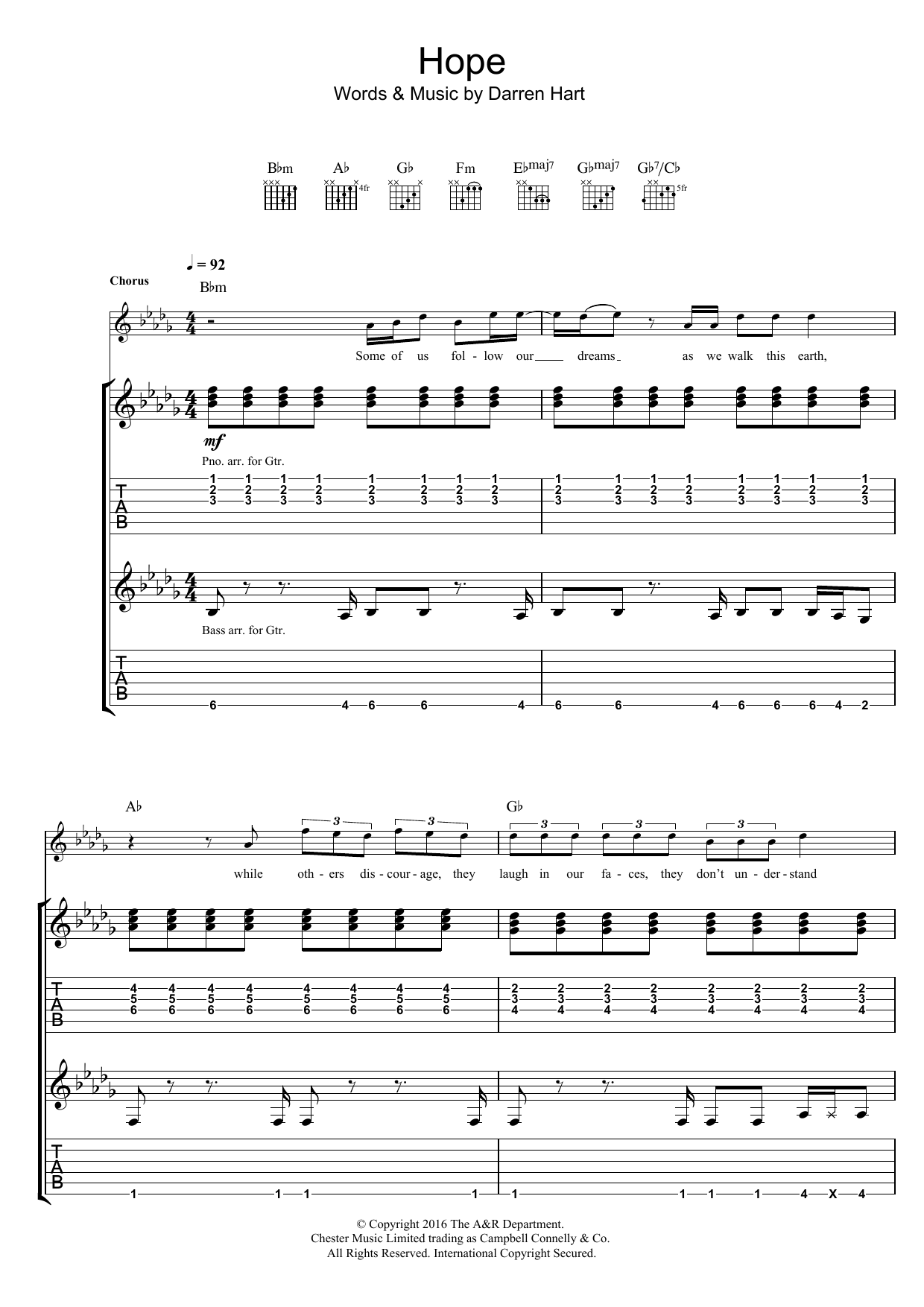 Harts Hope sheet music notes and chords arranged for Guitar Tab