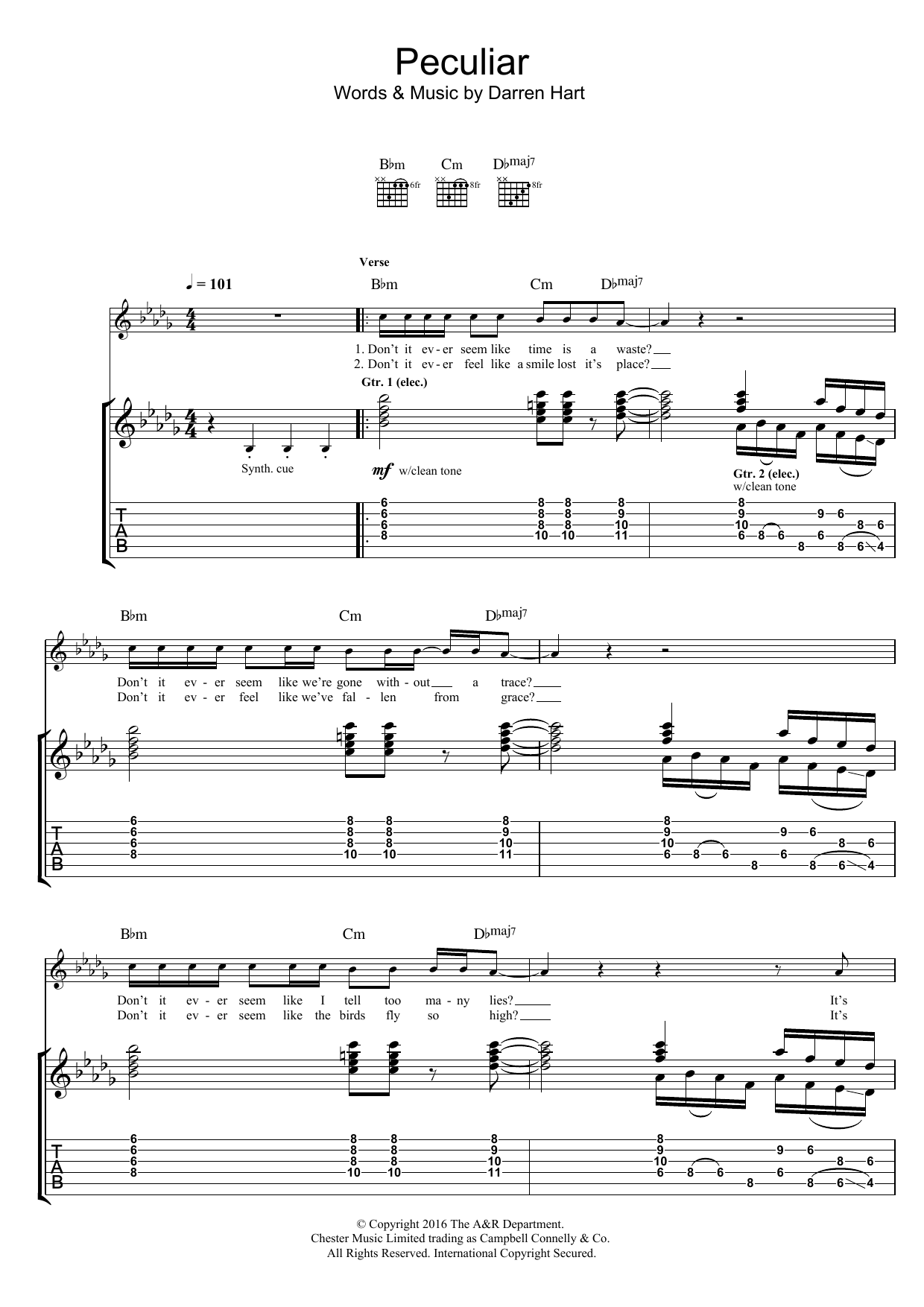 Harts Peculiar sheet music notes and chords arranged for Guitar Tab