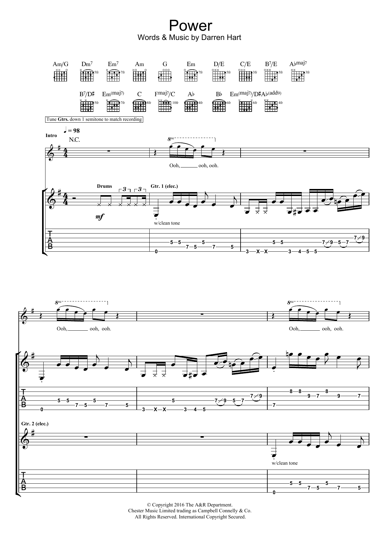Harts Power sheet music notes and chords arranged for Guitar Tab