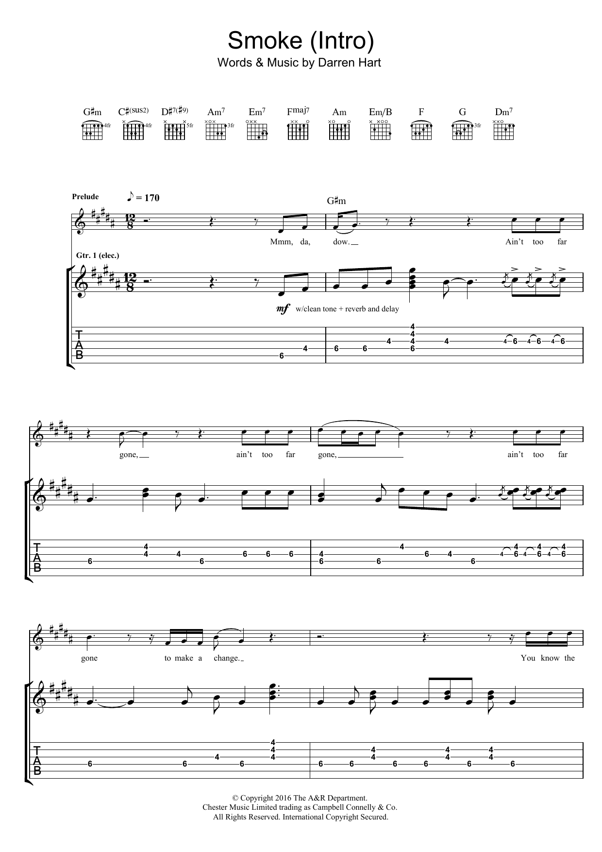 Harts Smoke (Intro) sheet music notes and chords arranged for Guitar Tab