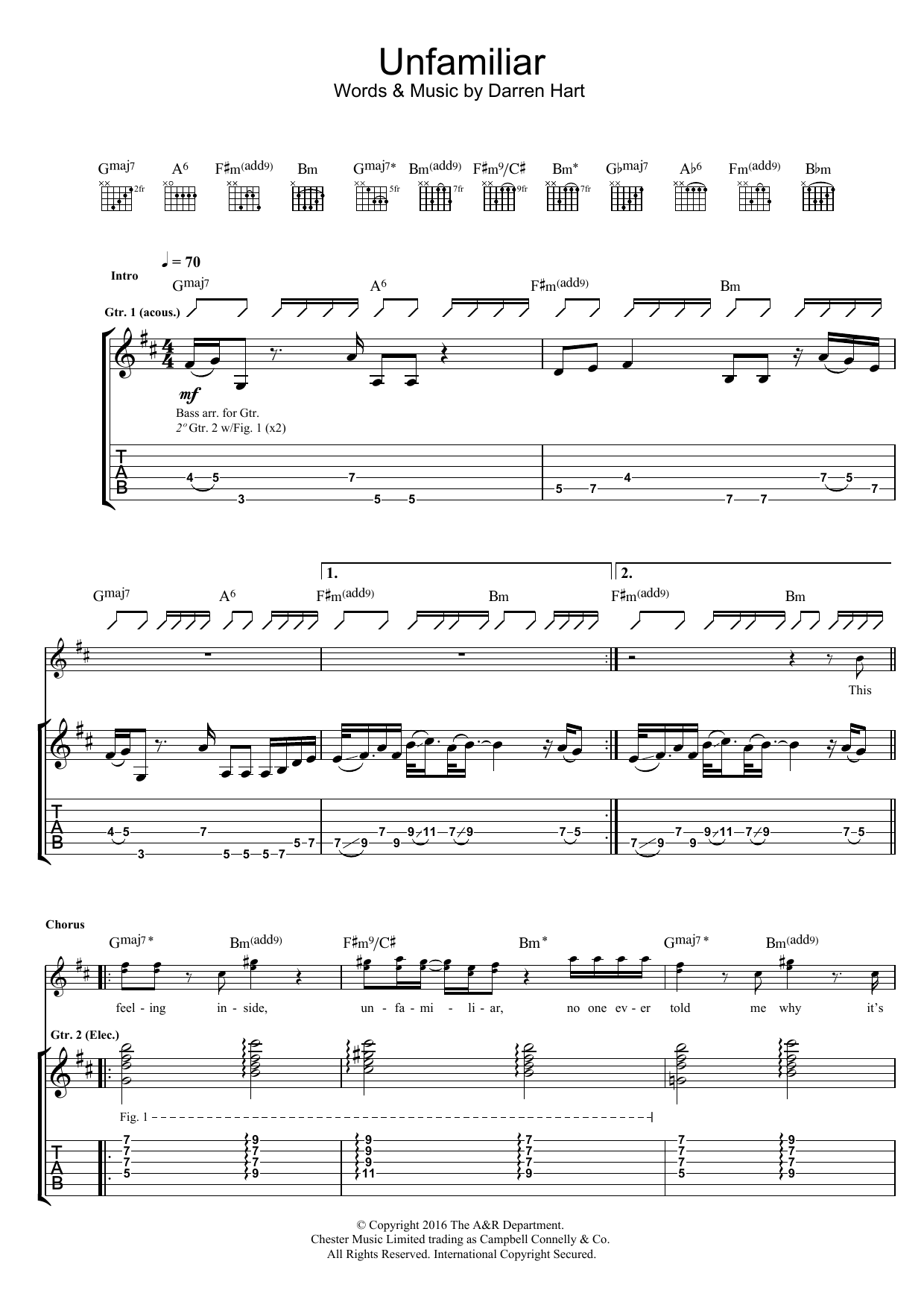 Harts Unfamilar sheet music notes and chords arranged for Guitar Tab