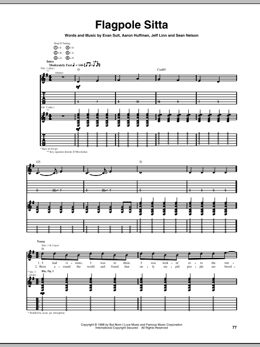 Harvey Danger Flagpole Sitta sheet music notes and chords arranged for Guitar Tab