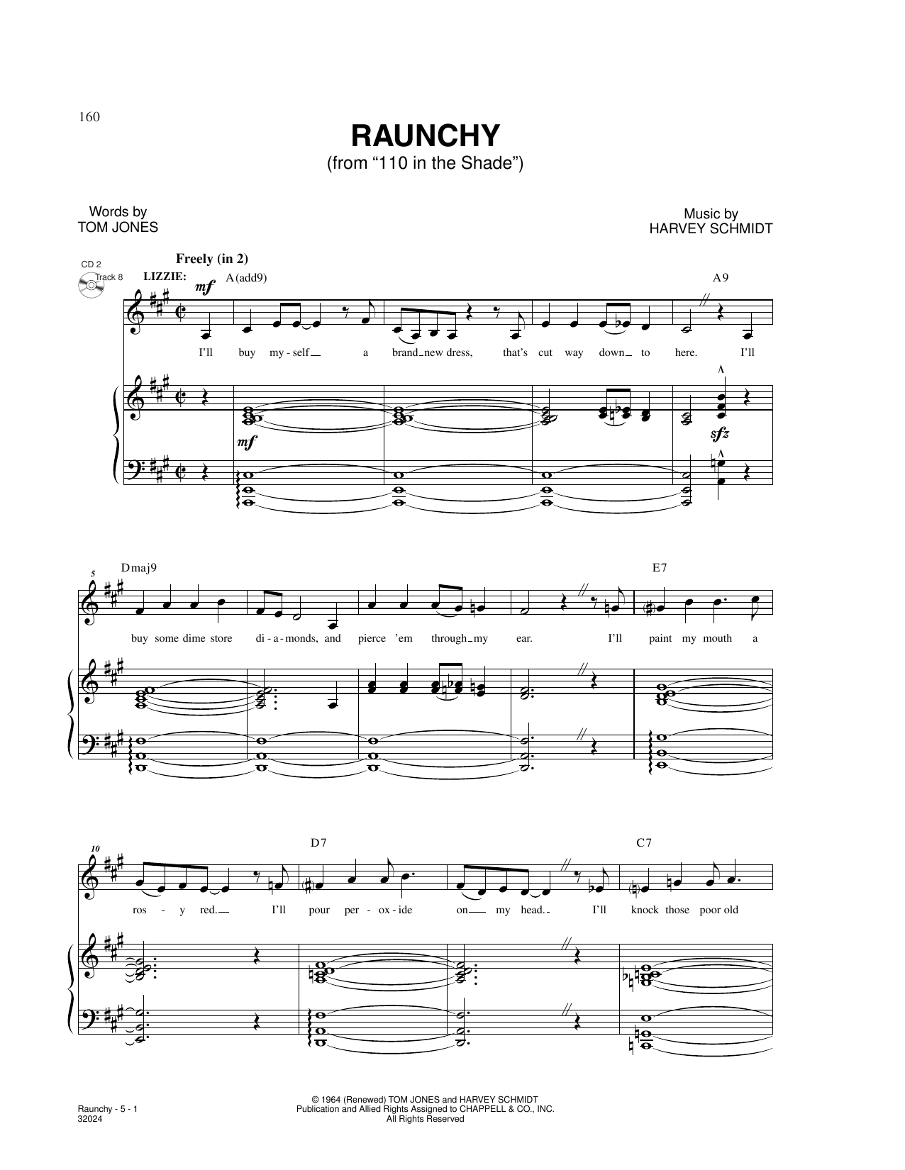 Harvey Schmidt and Tom Jones Raunchy (from 110 In The Shade) sheet music notes and chords arranged for Piano & Vocal