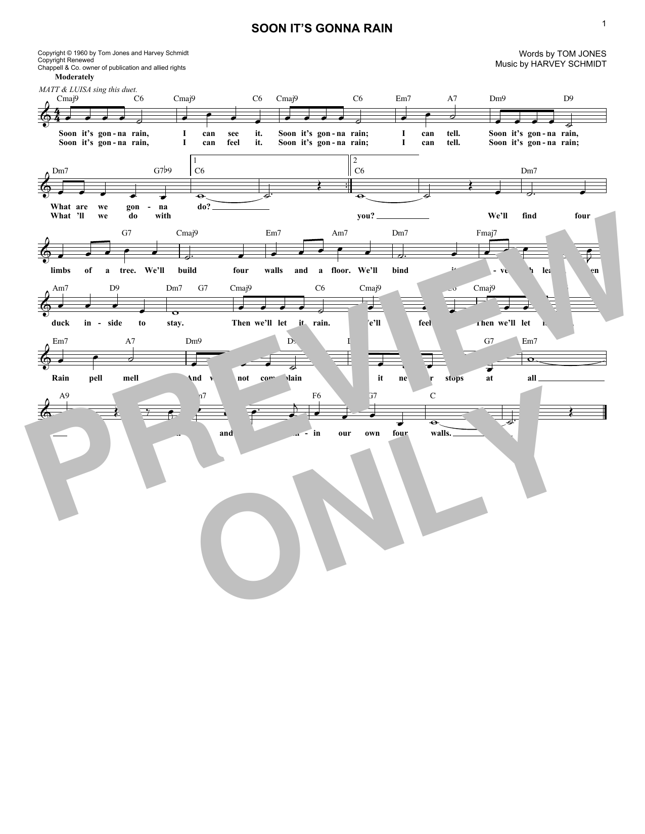 Harvey Schmidt Soon It's Gonna Rain (from The Fantasticks) sheet music notes and chords arranged for Lead Sheet / Fake Book