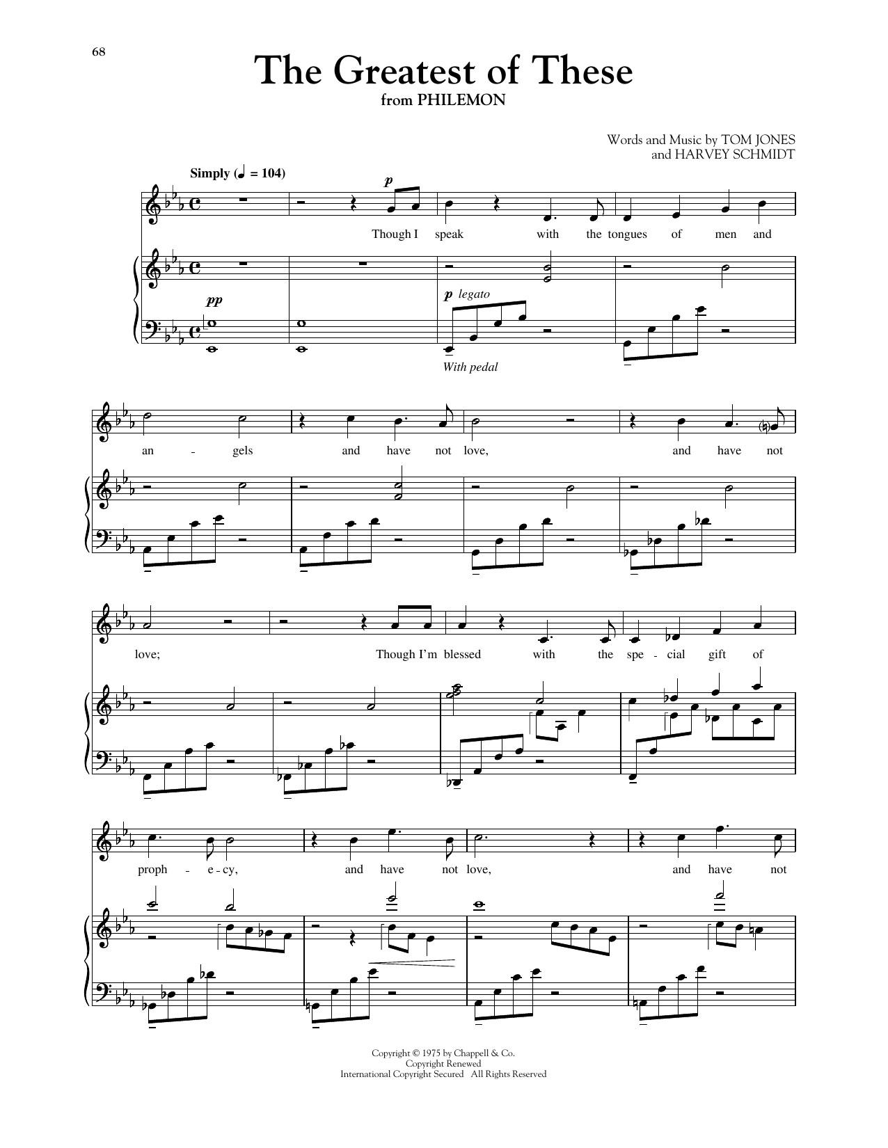 Harvey Schmidt The Greatest Of These (from Philemon) sheet music notes and chords arranged for Piano & Vocal