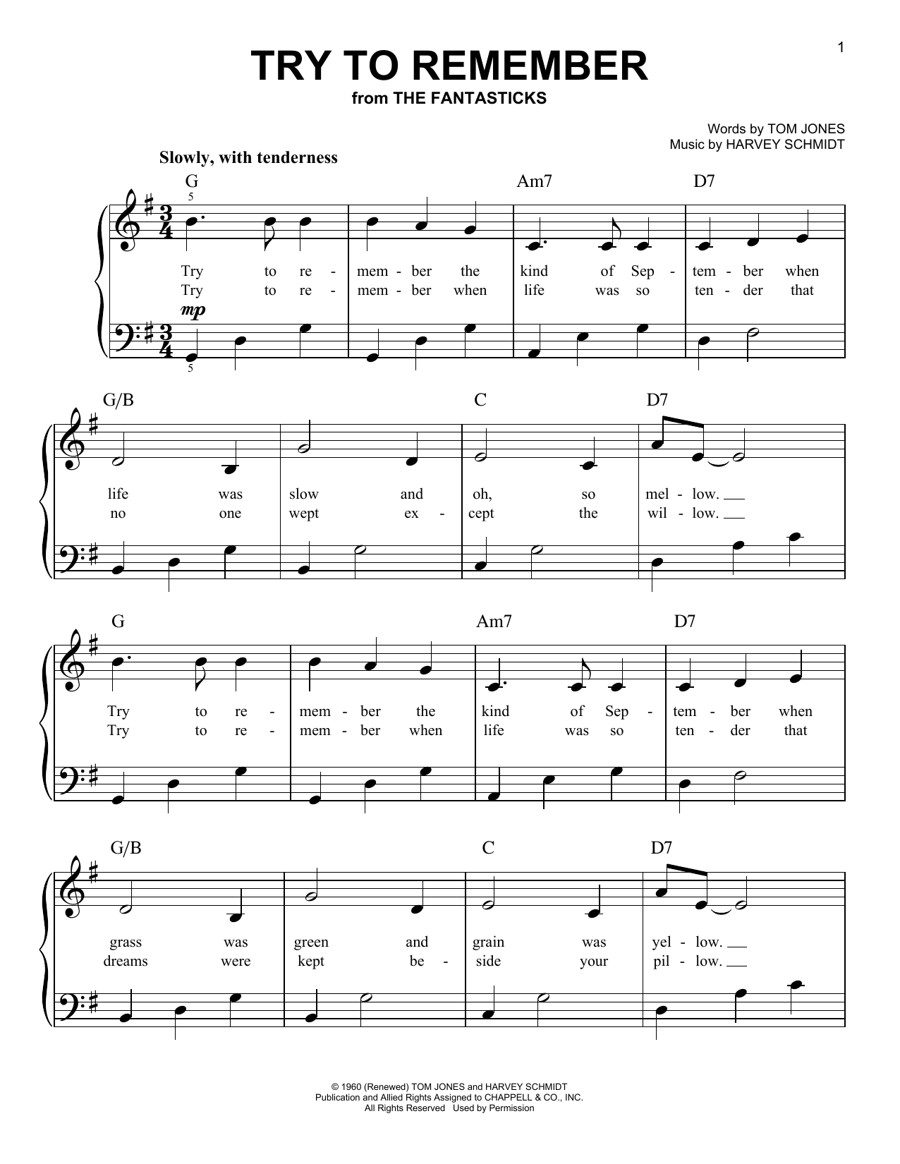 Harvey Schmidt Try To Remember sheet music notes and chords arranged for Vocal Pro + Piano/Guitar