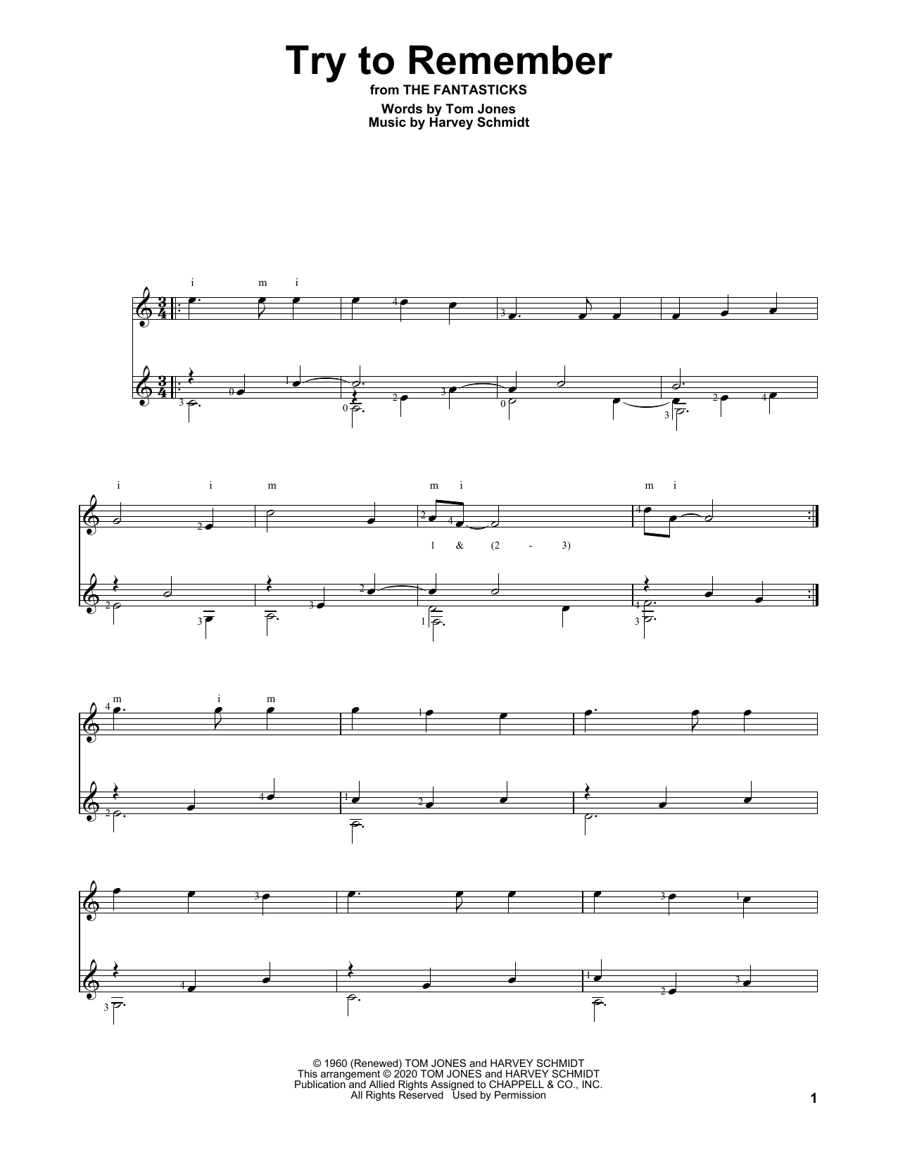 Harvey Schmidt Try To Remember (from The Fantasticks) sheet music notes and chords arranged for Solo Guitar