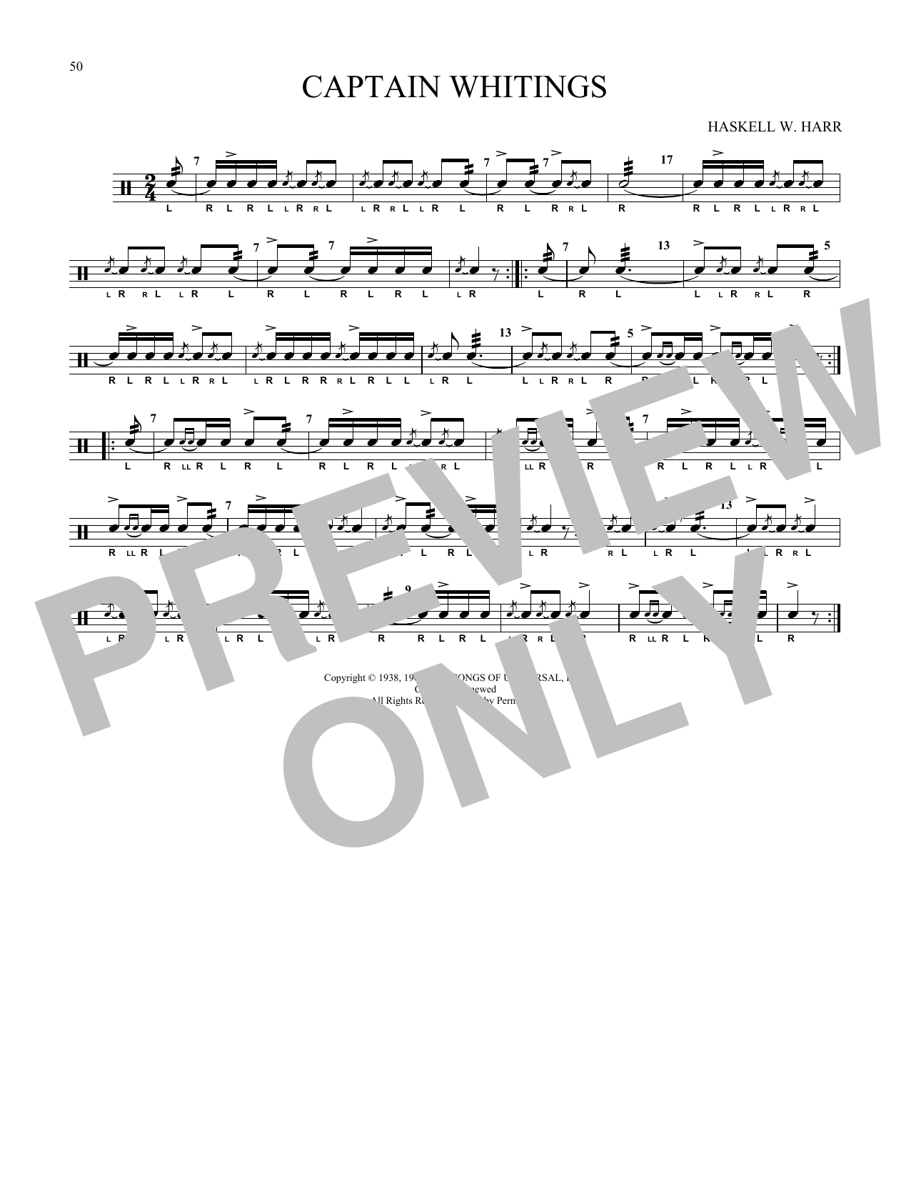 Haskell W. Harr Captain Whitings sheet music notes and chords arranged for Snare Drum Solo