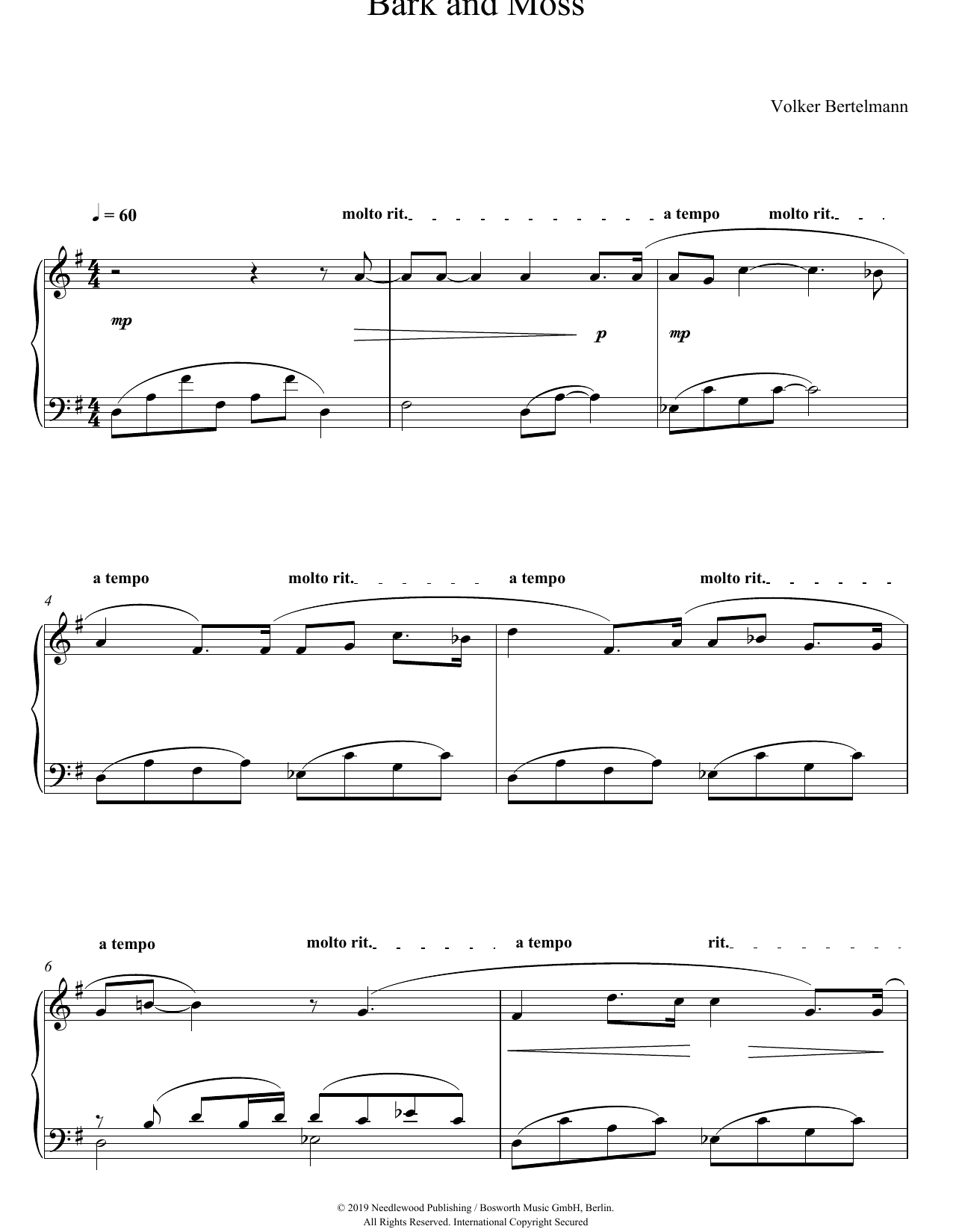 Hauschka Bark And Moss sheet music notes and chords arranged for Piano Solo