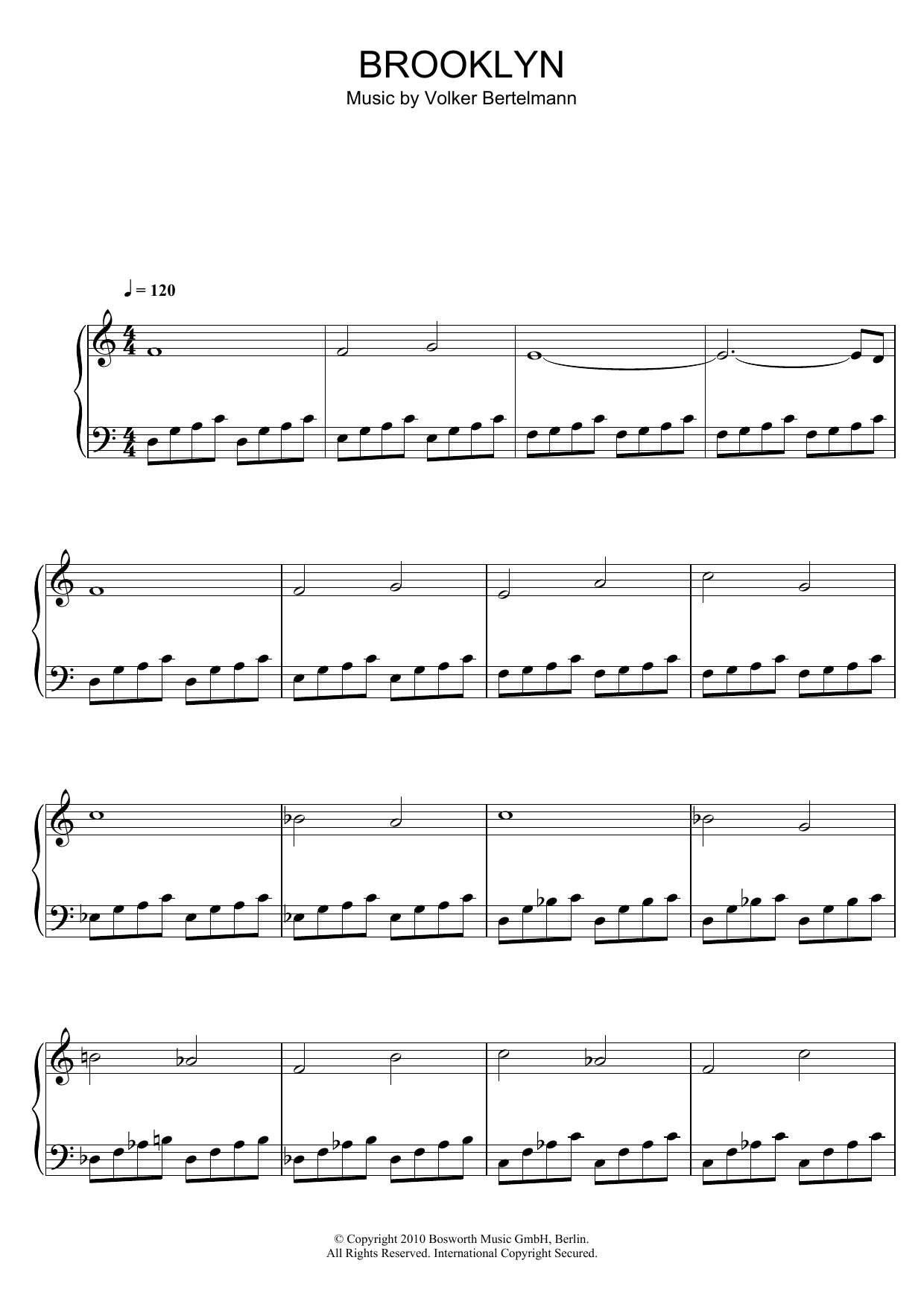 Hauschka Brooklyn sheet music notes and chords arranged for Piano Solo