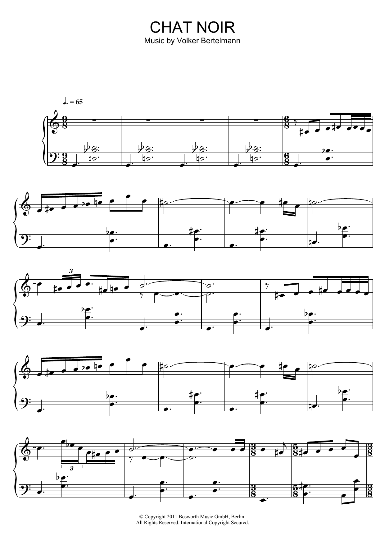 Hauschka Chat Noir sheet music notes and chords arranged for Piano Solo