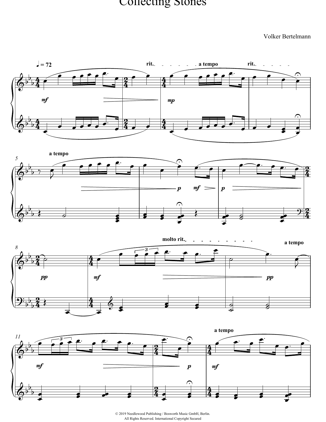 Hauschka Collecting Stones sheet music notes and chords arranged for Piano Solo