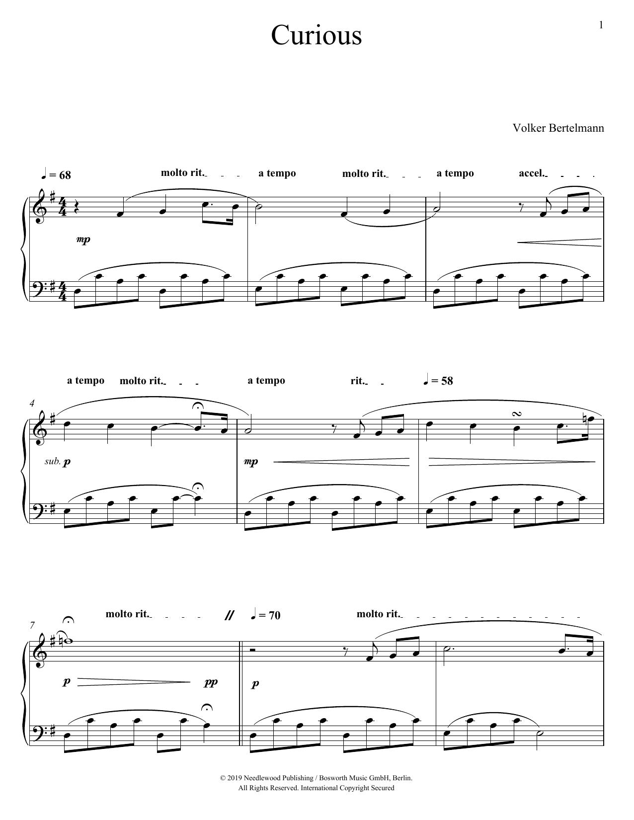 Hauschka Curious sheet music notes and chords arranged for Piano Solo