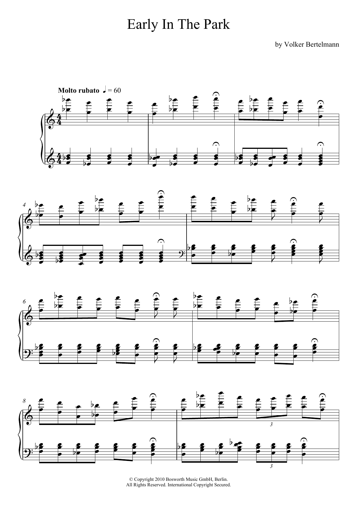 Hauschka Early In The Park sheet music notes and chords arranged for Piano Solo